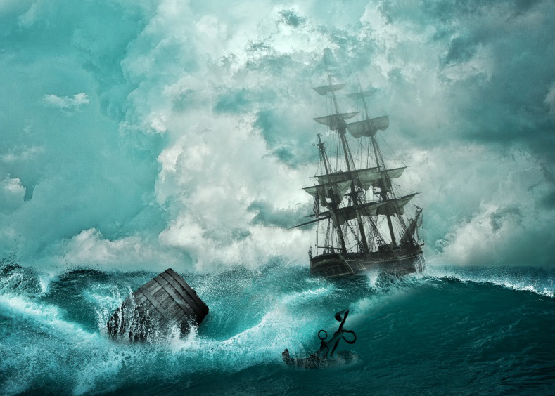boat in storm painting