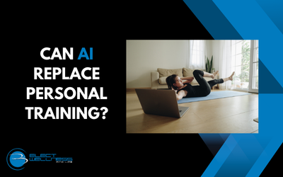 'Can AI replace personal training?' with an image of a woman exercising at home.