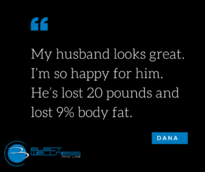 My husband looks great. I’m so happy for him. He’s lost 20 pounds and lost 9% body fat.